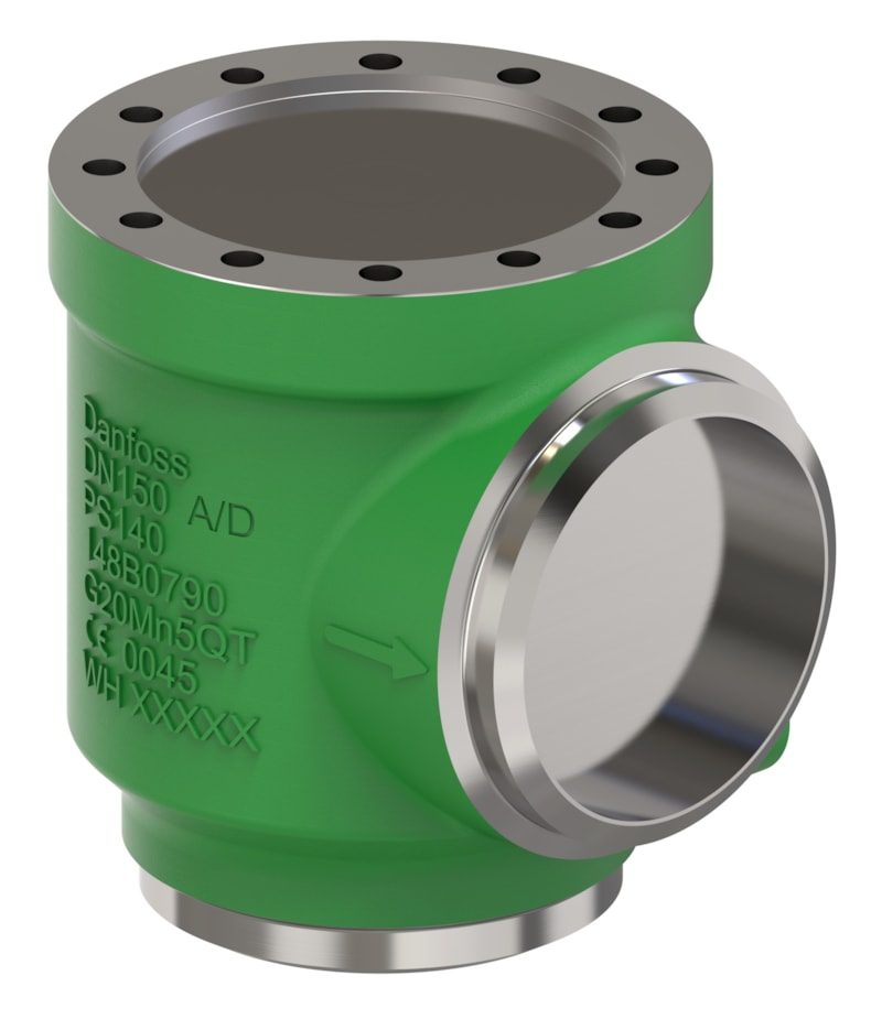 Danfoss SVL-140B 150 multifunction valve body, angleway butt weld 150 mm (6 in), 140 bar CO2, steel (code 148B6924)