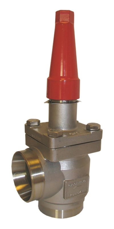 Danfoss SVA-S SS 50 angleway shut-off (stop) valve, 50 mm (2 in) socket weld ASME B 16.11, stainless steel, 52 bar