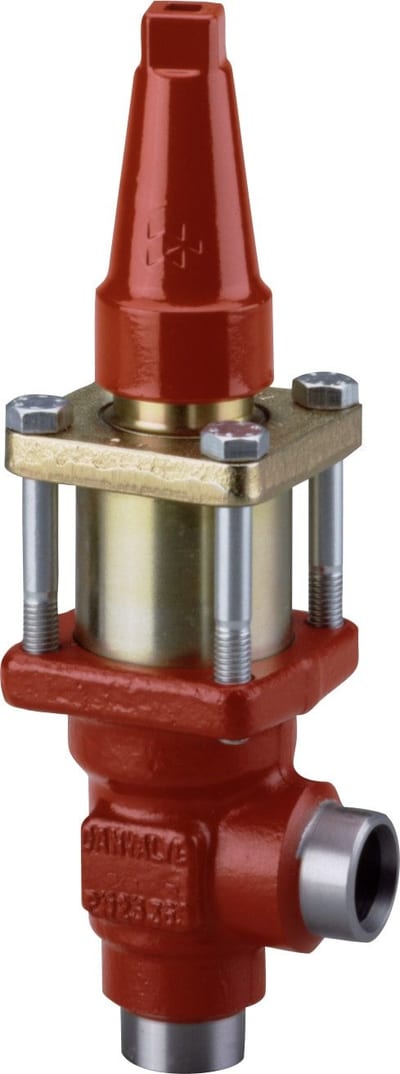 Danfoss OFV 20 overflow / pressure regulating valve, 20 mm (3/4 in) butt weld ASME B 36.10M Sch 80, steel, 40 bar, 2-8 bar set range