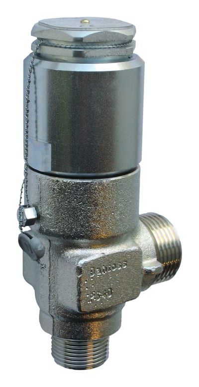 Danfoss BSV 8 safety relief valve, G 3/4 in x 1 in, set pressure 20 bar (290 psig), Danfoss pressure certificate