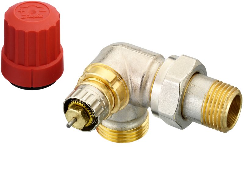 Danfoss RA-N DN 15 double angle left thermostatic radiator valve — normal-flow valve with presetting, dimension standard Other permitted (013G4205)