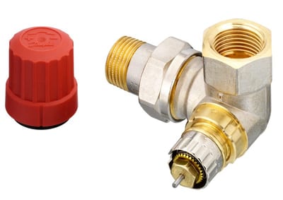 Danfoss RTR-N DN 15 double angle left thermostatic radiator valve — normal-flow valve with presetting