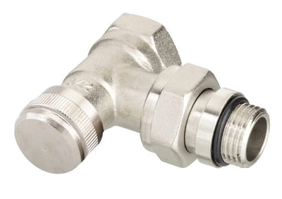 Danfoss RLV DN 15 angle lockshield radiator valve — self-sealing, manual shut-off
