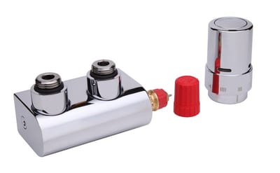Danfoss VHX-DUO + RAX design-radiator valve set — Angle, dual 50 mm connection, Chrome
