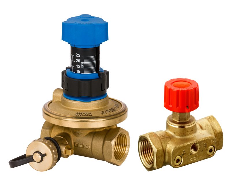 Danfoss ASV-PV + ASV-M balancing valve set DN 15, 5-25 kPa, with insulation — automatic differential-pressure control (003Z5686)