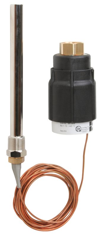 Danfoss AVT thermostatic actuator (self-acting temperature controller), setting range 20 – 70 °C, sensor 170 mm × Ø9.5 mm, capillary 5 m, sensor connection M14X1 / R 1/2 ext. thread acc. DIN 2999, PN 25, for AVQT/AVQMT/AVQM/VG self-acting valves (065-0597)