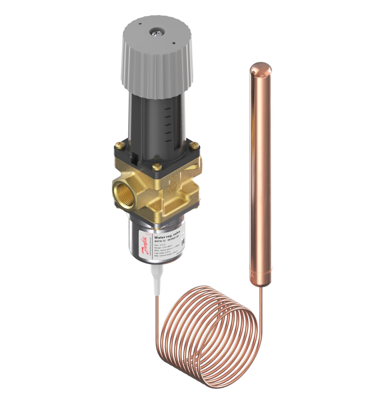 Danfoss thermostatic water valve AVTA 15 — R1/2", 25/65GRC,2MTR.KAP.PIPE, 18X L210MM