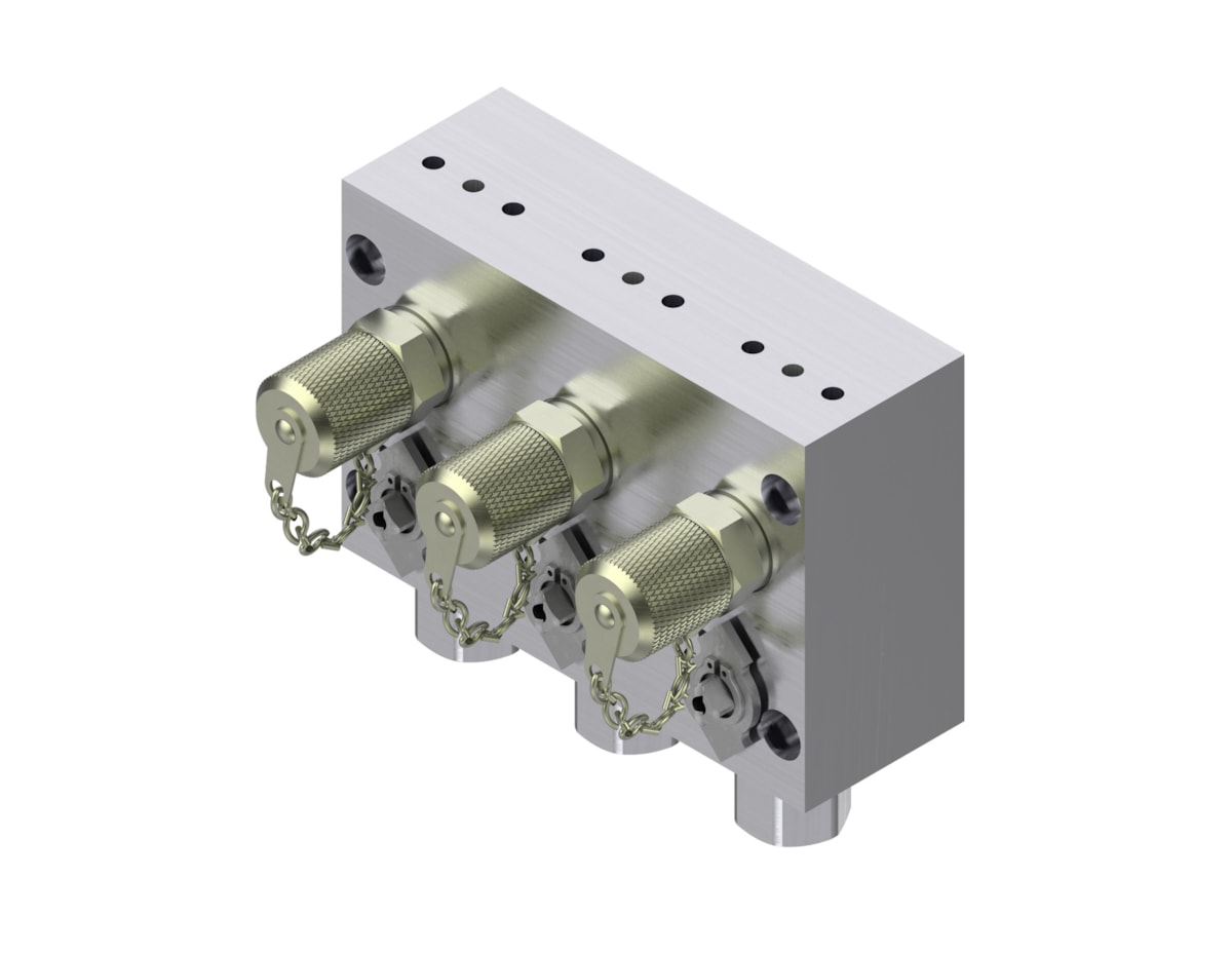 Danfoss 061B7002 MBV 5000 Test Valve — 3 Inlets / 3 Outlets, Separate Test Function, G 1/4 Flange Connection