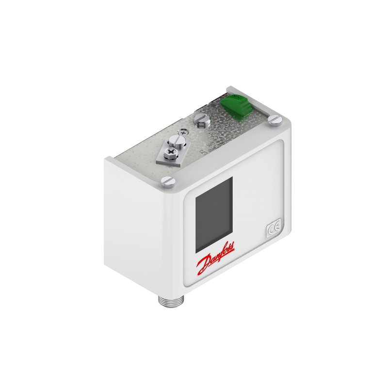 Danfoss KP5A pressure switch, 8–32 bar (116–464 psig), 3 bar (43 psi) differential, manual-max reset, SPDT, M12 x 1.5 male, IP30