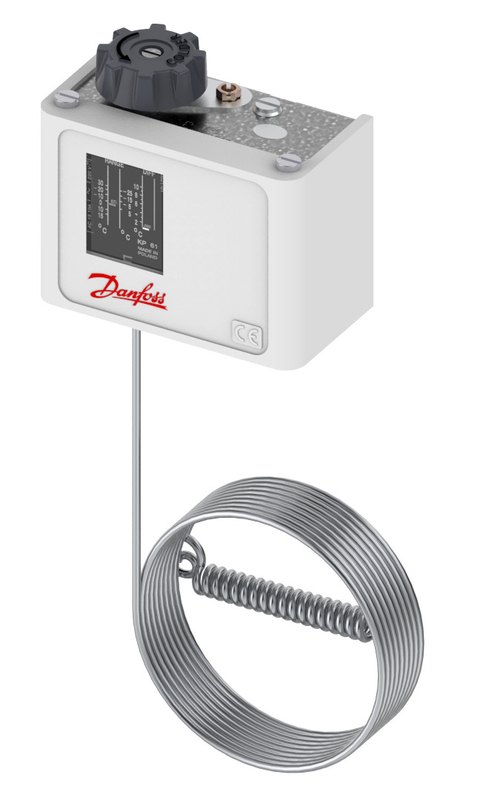 Danfoss KP61 thermostat, -30 to 13 °C, automatic, SPDT, remote air coil