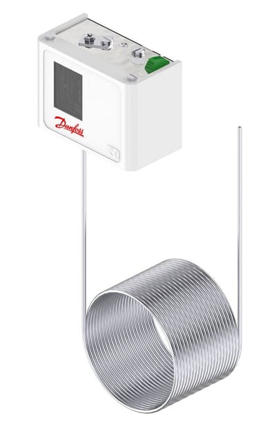 Danfoss KP61 thermostat, -30 to 15 °C, manual (minimum) reset, SPDT, capillary tube sensor 2.5 x 500 mm (Ø x L)