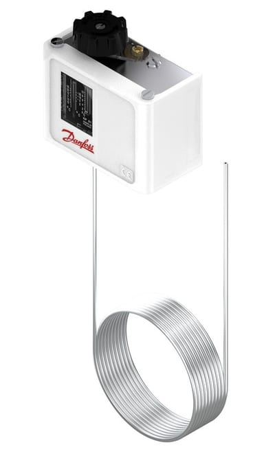 Danfoss KP61 thermostat, -30 to 13 °C, automatic reset, remote air coil sensor