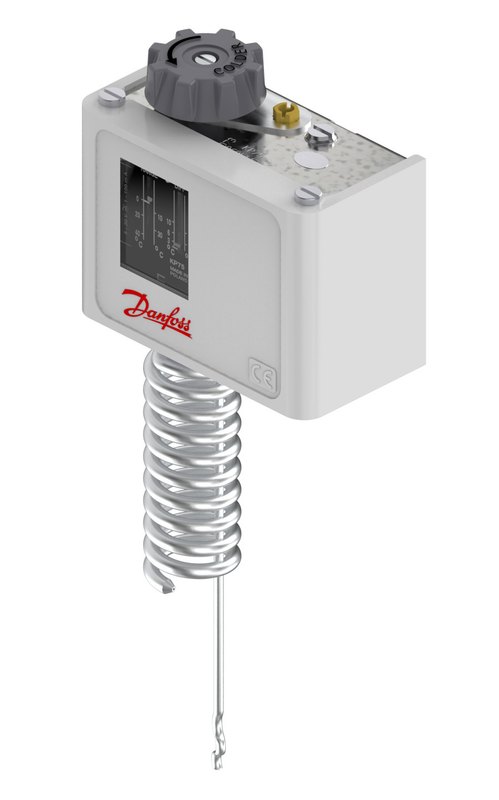 Danfoss KP75 thermostat, 0 to 40 °C, automatic, SPDT gold-plated, room sensor 25 x 78 mm