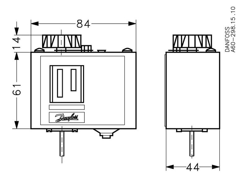 Danfoss KP78 thermostat, 30 to 90 °C, automatic, SPDT, remote bulb 9.5 x 85 mm
