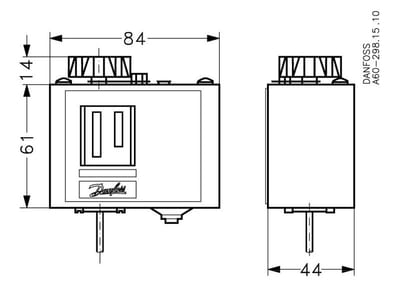 Danfoss KP78 thermostat, 30 to 90 °C, automatic, SPDT, remote bulb 9.5 x 85 mm