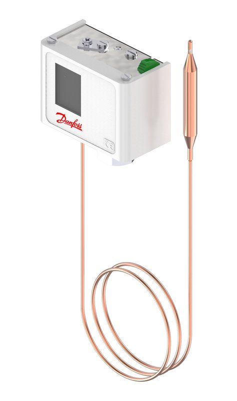 Danfoss KP81 thermostat, 80 to 149 °C, manual reset, remote bulb
