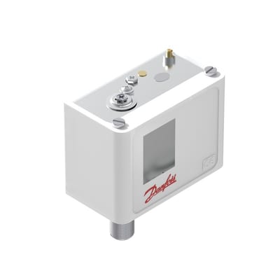 Danfoss KPI35 pressure switch, -0.2–8 bar (6 inHg–116 psig), 0.4–1.5 bar (6–22 psi) differential, automatic reset, SPDT, 1/4-18 NPT, IP30