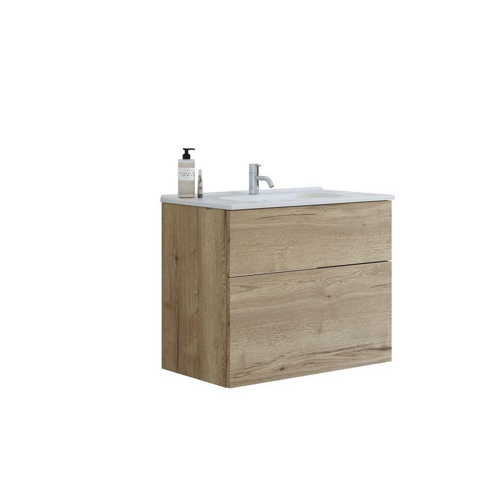 Dansani Luna natural oak furniture package - melamine-coated, 810mm, 2 drawers, 1 basin