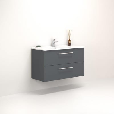 Dansani Mido+ Furniture package matt grey - melamine-coated, 1010mm, 604mm, 455mm, grey, assembled, 2 drawers, centre-placed tap hole, grip yes, 1 basin