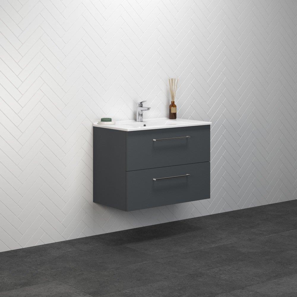 Dansani Mido+ Furniture package matgrey - Melamine-coated, 810mm, 604mm, 455mm, grey, Assembled, 2 drawers, Centre-placed, Yes, 1 basin