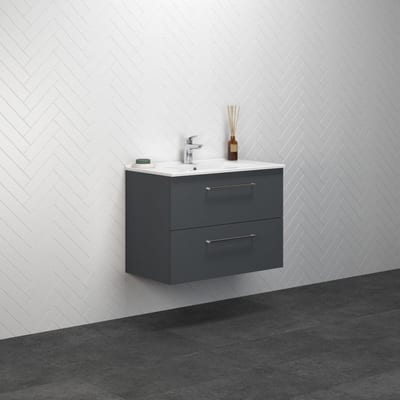 Dansani Mido+ Furniture package matgrey - Melamine-coated, 810mm, 604mm, 455mm, grey, Assembled, 2 drawers, Centre-placed, Yes, 1 basin
