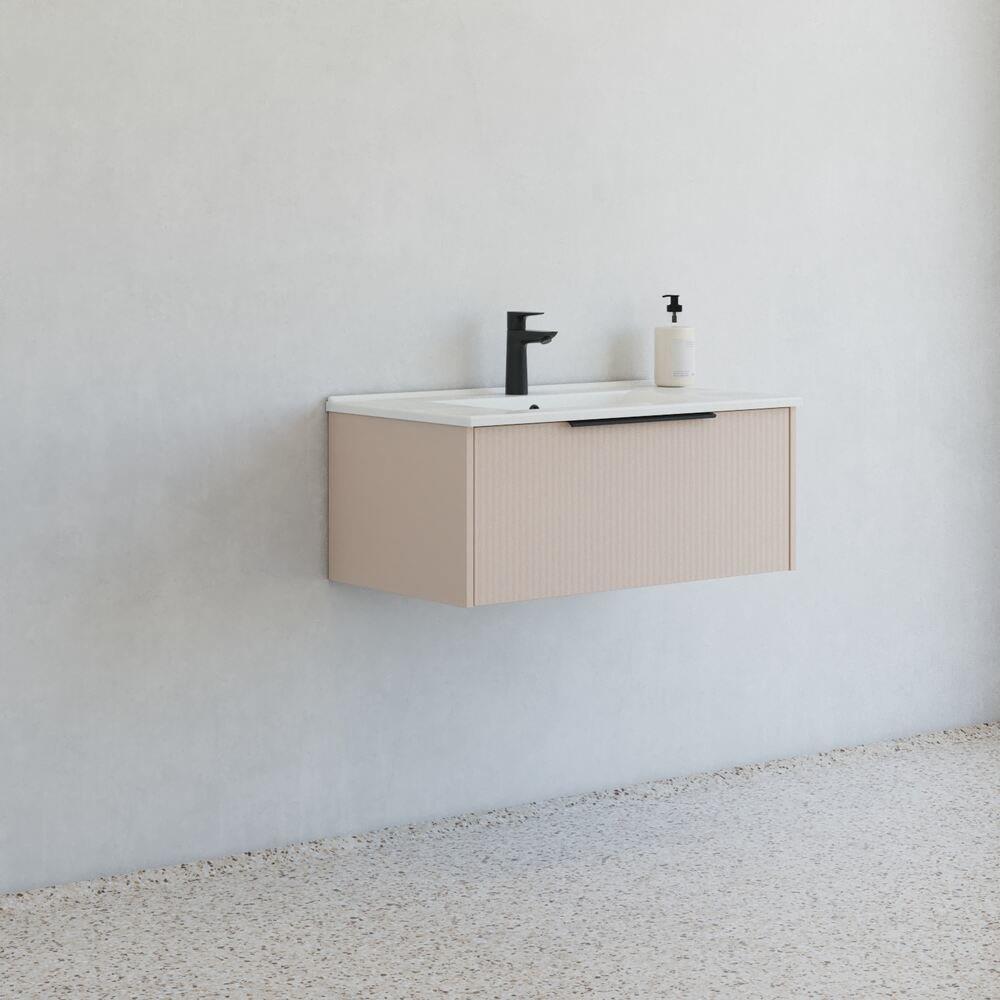 Dansani Mido+ Furniture package matt sand-coloured - melamine-coated, 810mm, 338mm, 455mm, sand-coloured, assembled, 1 drawer, centre-placed, yes, 1 basin 10558240