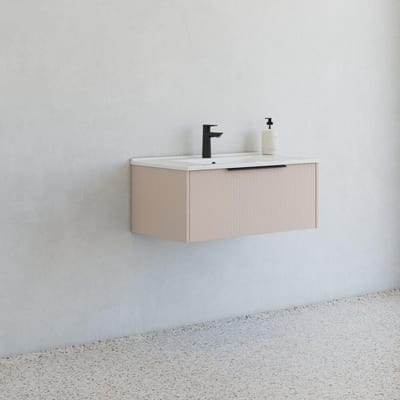 Dansani Mido+ Furniture package matt sand-coloured - melamine-coated, 810mm, 338mm, 455mm, sand-coloured, assembled, 1 drawer, centre-placed, yes, 1 basin