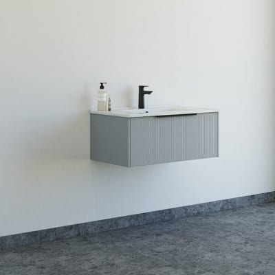 Dansani Mido+ Furniture package matte light blue - Melamine-coated, 810mm, 338mm, 455mm, blue, Assembled, 1 drawer, Centre-placed, Yes, 1 basin