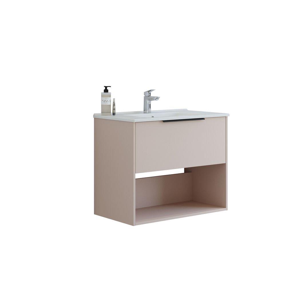 Dansani Mido+ Furniture package matte sand-coloured - 1 drawer + shelf, 1 basin