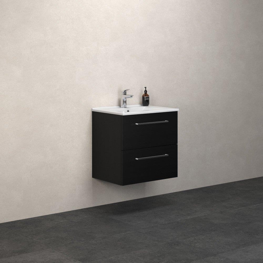 Dansani Mido+ Furniture package - melamine, 610×604×455mm, black, 2 drawers, 1 basin