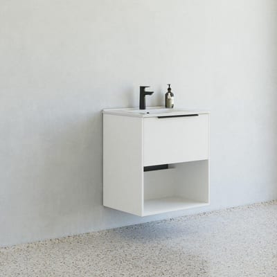 Dansani Mido+ Furniture Package - Melamine-coated, 610mm x 658mm x 455mm, Matte White, Assembled, 1 Drawer + 1 Shelf, Single Basin
