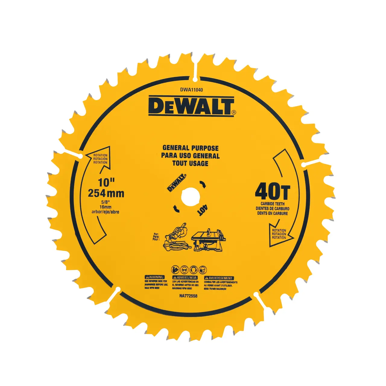 10-IN. (254mm) 40 Tooth Carbide Table Saw Blade with 5/8-IN. Arbor