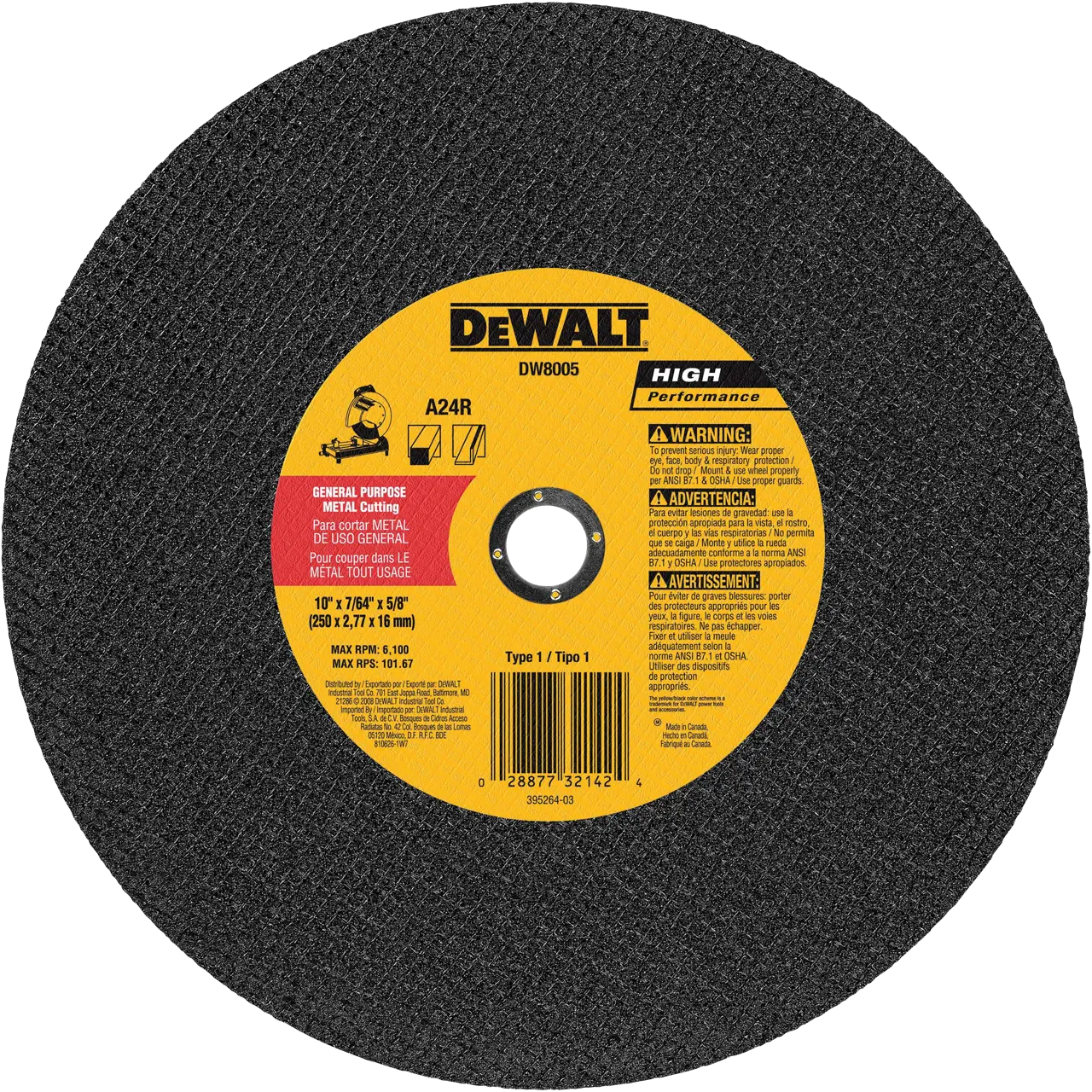 10-IN. X 7/64-IN. X 5/8-IN. General purpose cutting wheel