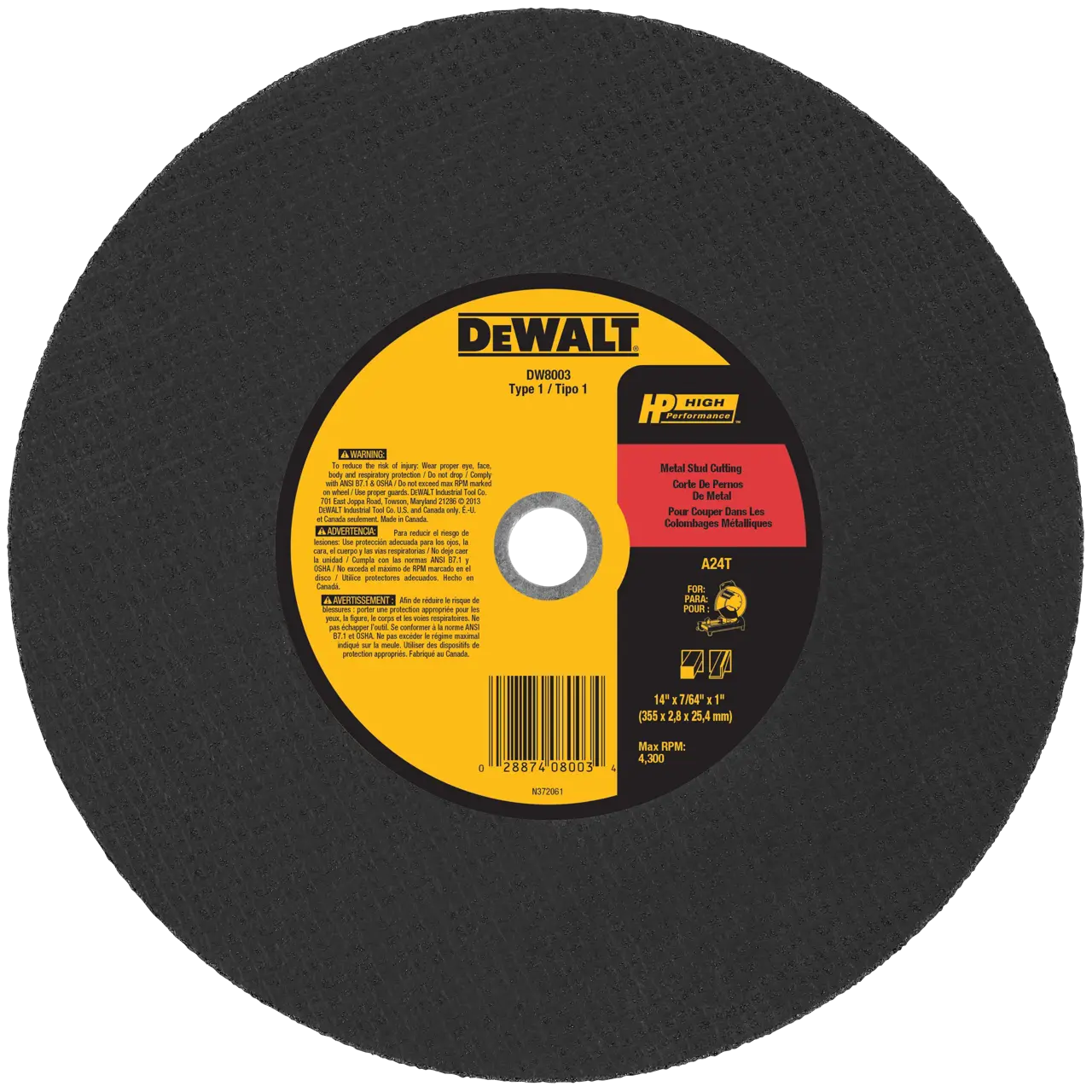 14-IN. (355mm) T41 Metal Cutting Chop Saw Wheel