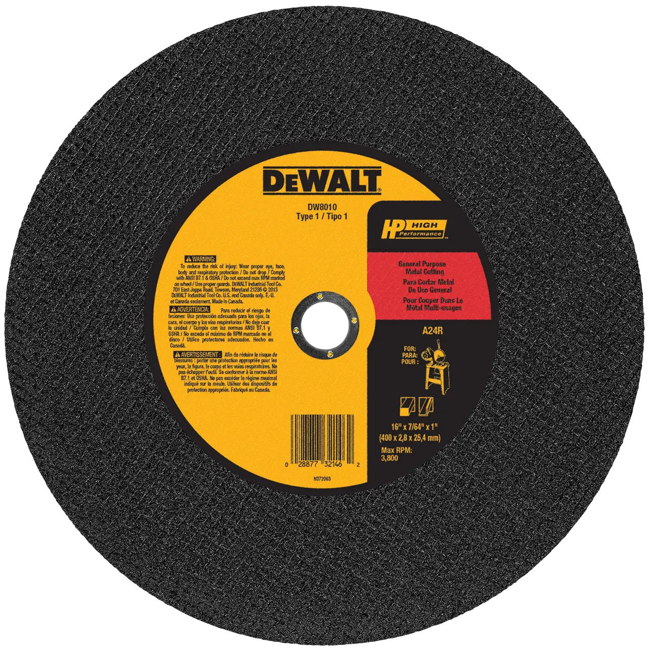 16-IN. X 7/64-IN. X 1-IN. General Purpose Cutting Wheel