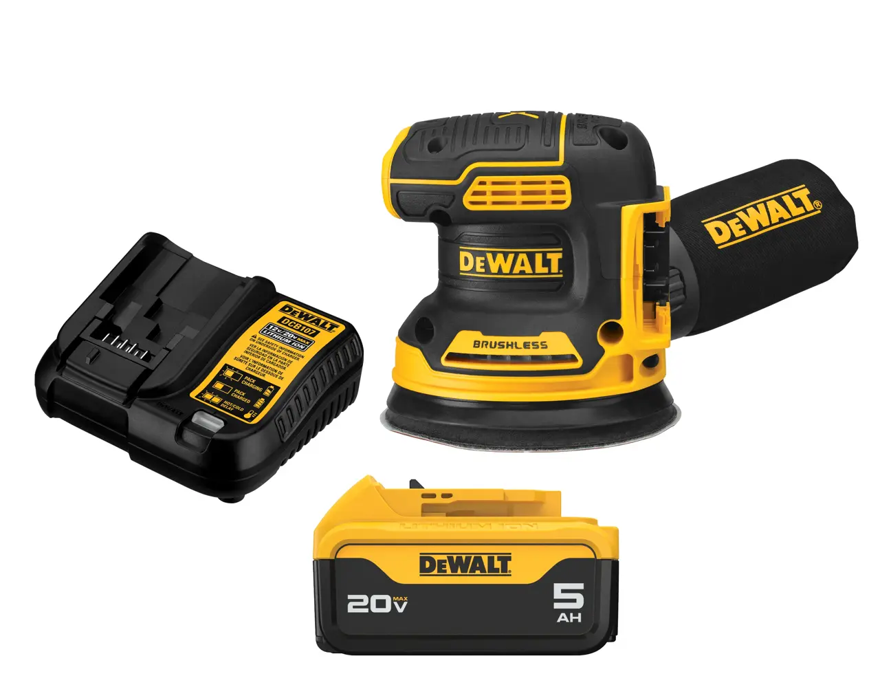20V MAX* Brushless 5-IN. Cordless Variable Speed Random Orbital Sander Kit (5.0 Ah Battery)