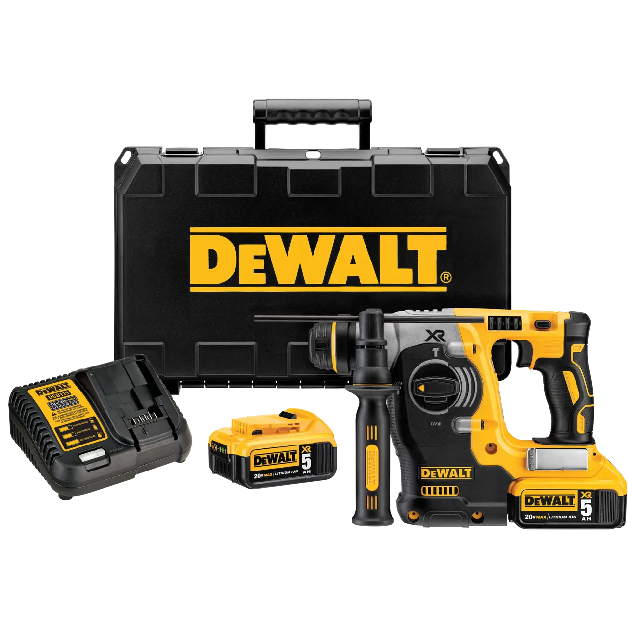 20V MAX* XR® Brushless Cordless 1-IN. (25mm) SDS PLUS L-shape Rotary Hammer with (2) 5.0 Ah Batteries and Charger