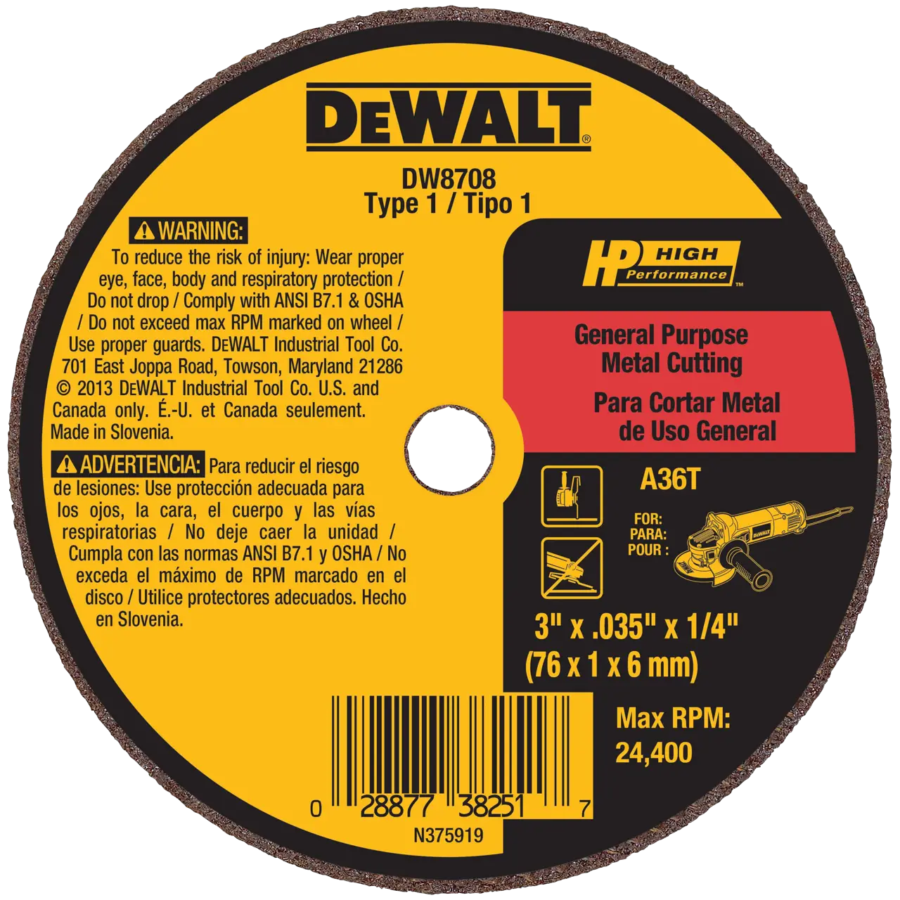 3-IN. X .035-IN. X 1/4-IN. A36T Fast Cutting Wheel