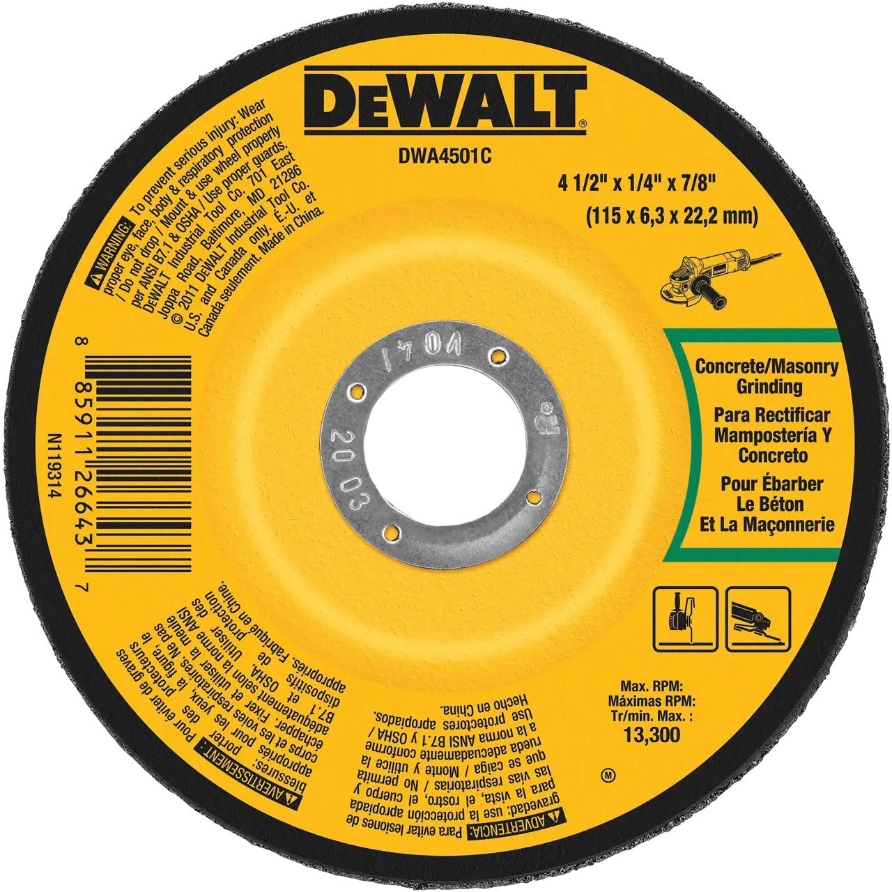 4-1/2-IN. X 1/4-IN. X 7/8-IN. Concrete/masonry Grinding Wheel
