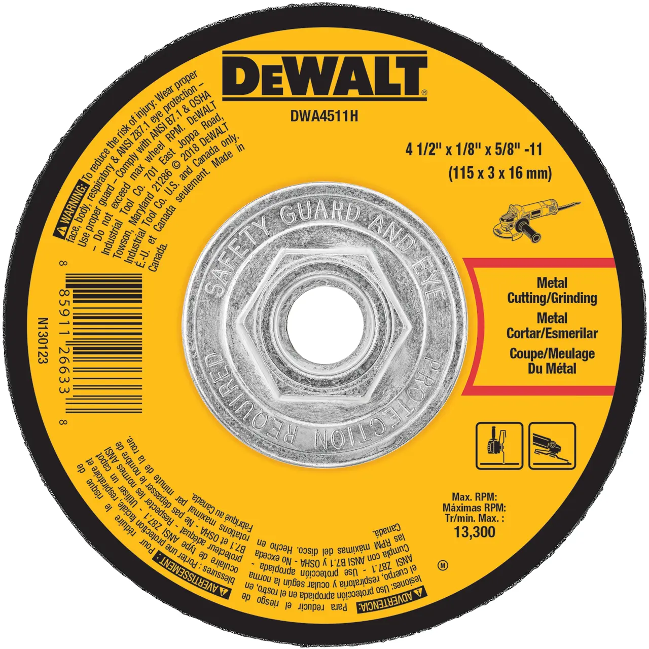 4-1/2-IN. X 1/8-IN. X 5/8-IN.-11 Metal Grinding Wheel