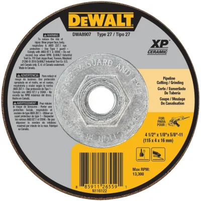 4-1/2-IN. X 1/8-IN. X 5/8-IN.-11 T27 ceramic pipeline cutting & grinding wheel
