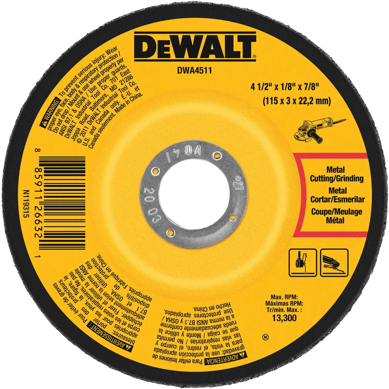 4-1/2-IN. X 1/8-IN. X 7/8-IN. T27 Metal Pipeline Grinding Wheel