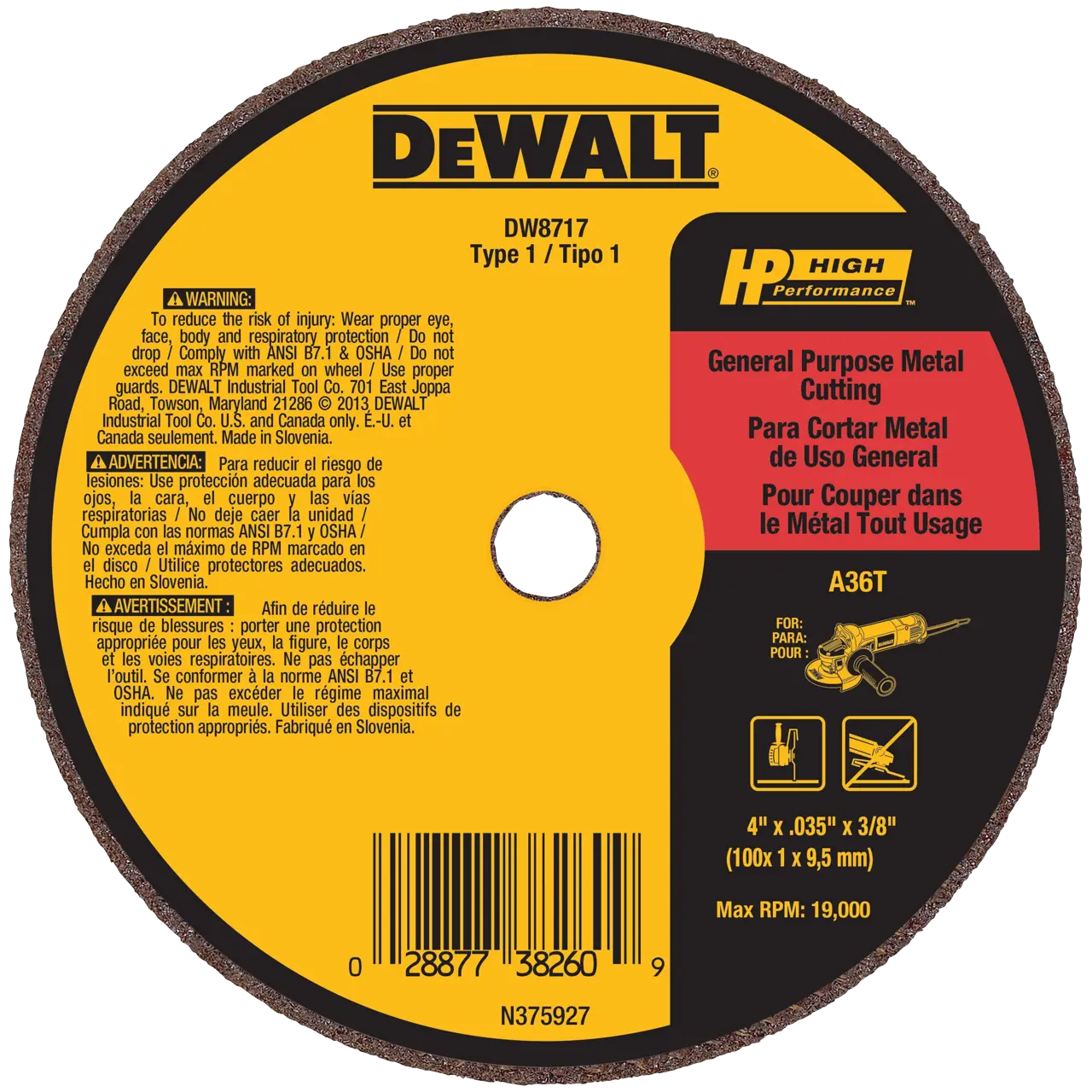 4-IN. X .035-IN. X 3/8-IN. A36T Fast Cutting Wheel