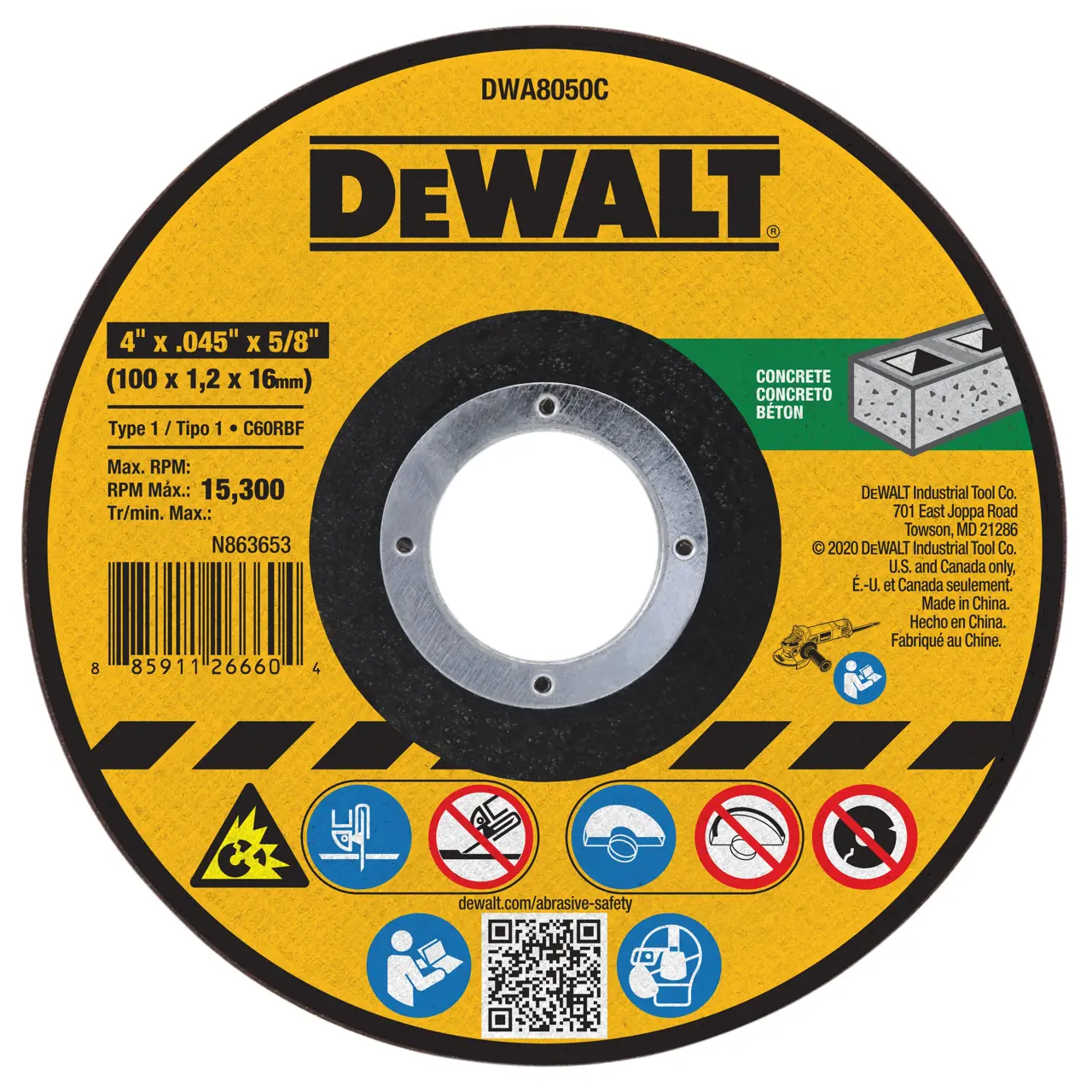 4-IN. X .045-IN. X 5/8-IN. T1 cut-off wheel for concrete & masonry