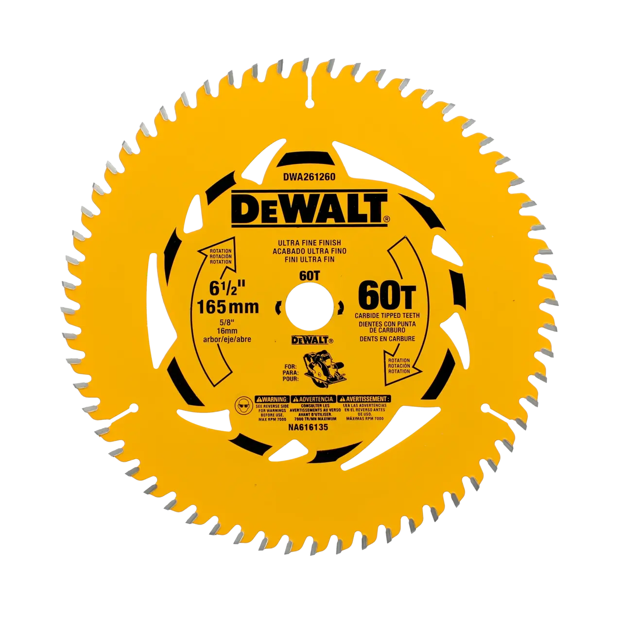 DEWALT 6-1/2" 60T Circular Saw Blade DWA261260
