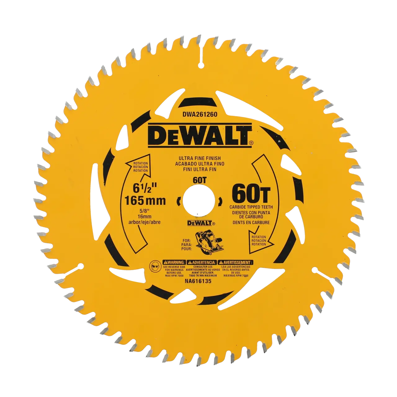 DEWALT 6-1/2" 60T Circular Saw Blade DWA261260L