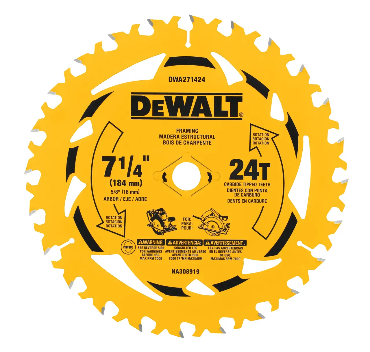 DEWALT 7-1/4-IN. 24T circular saw blade (3-Pack) DWA271424PK3