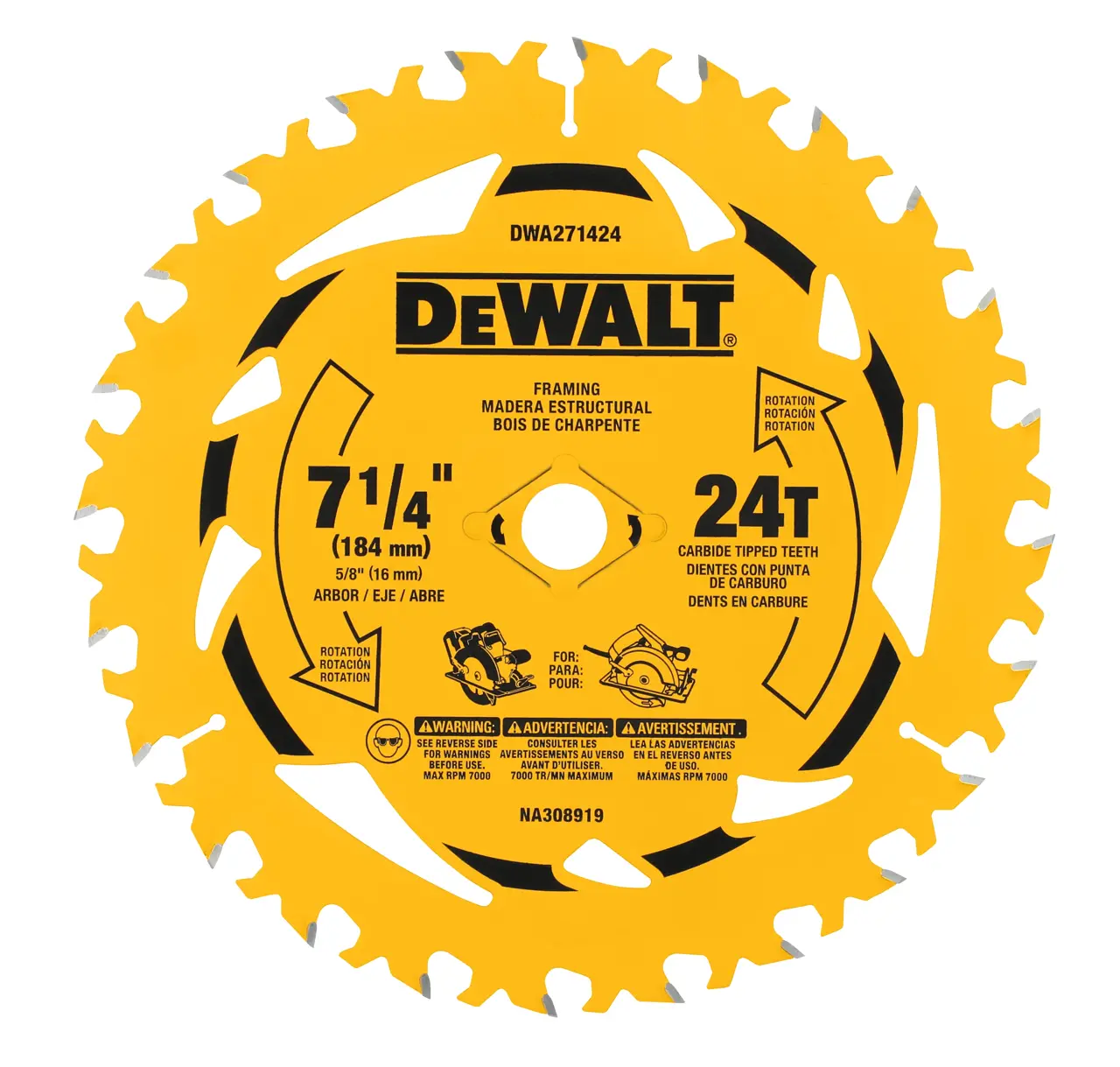 DEWALT 7-1/4-IN. 24T Circular Saw Blade (3-Pack) DWA271424PK3L