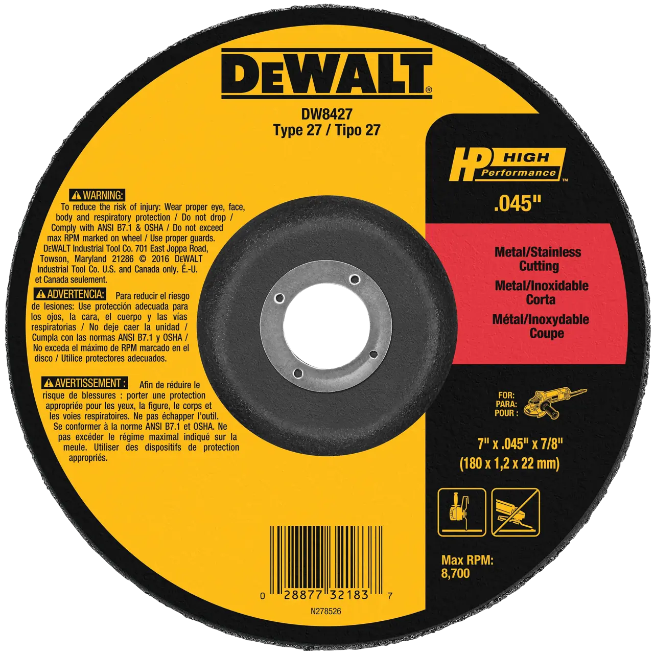 7-IN. (178mm) T27 Cutting Wheel