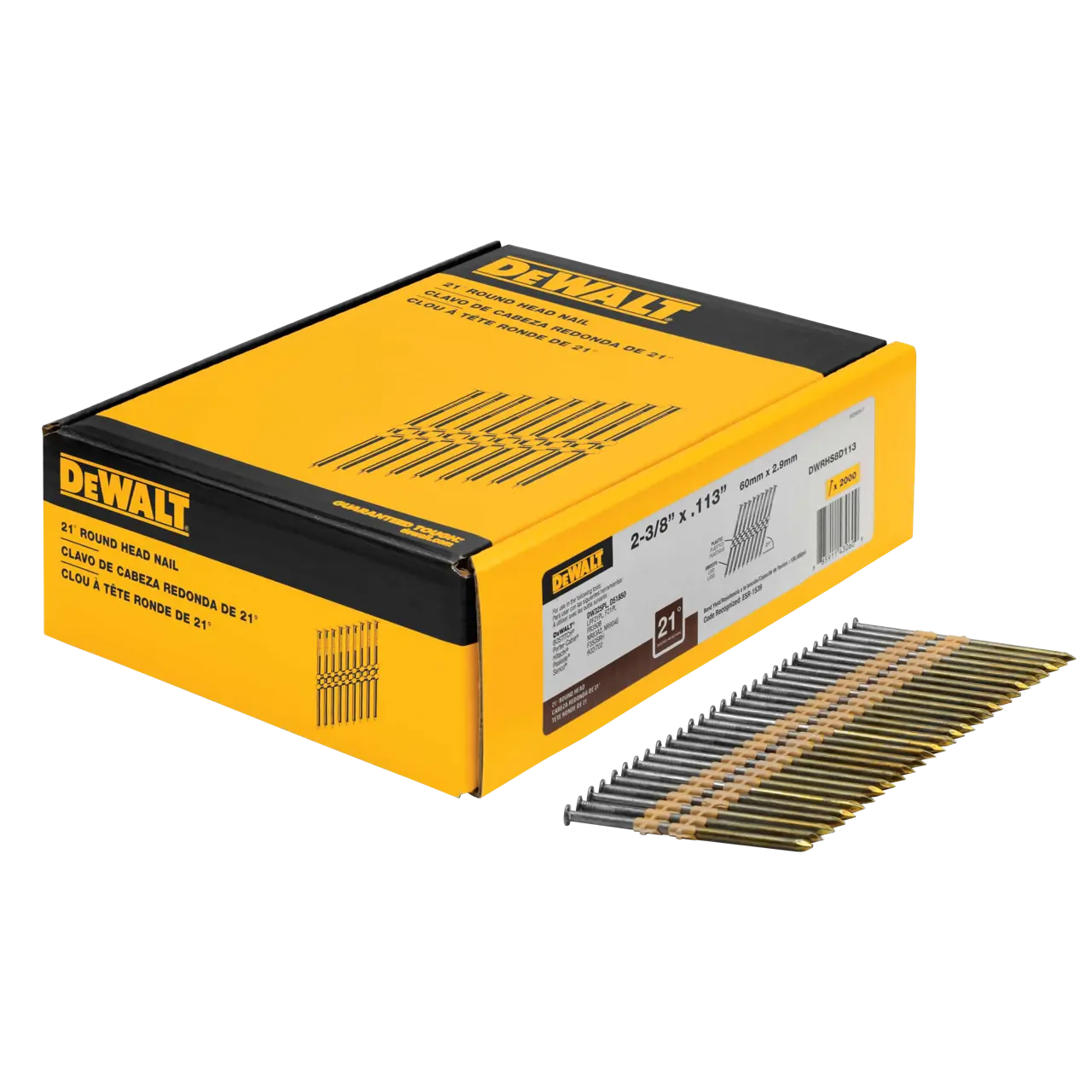 DEWALT® 2-3/8-IN. x .113-IN. 21-Degree Smooth Brite Round Head Nails (2000-Pack)